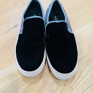 Aldo Black and Silver Slip-On Sneakers
